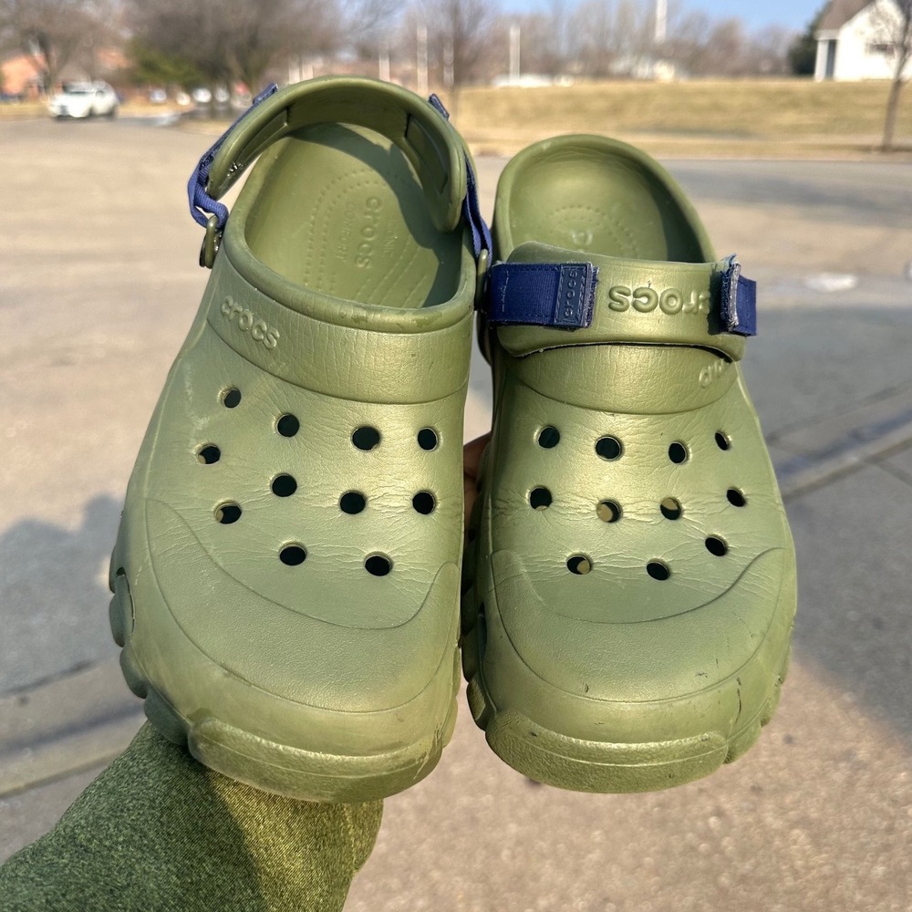 Crocs Offroad Adult Sport Clogs Unisex Size M9 W11 Army Green Blue Strap Sandals - Picture 9 of 15